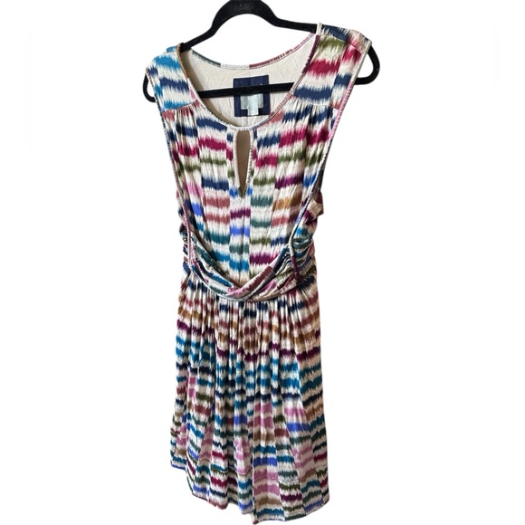 Anthropologie Maeve Sennebec Rainbow Dress Sleeveless Keyhole Knit Lined Pockets - Picture 5 of 10